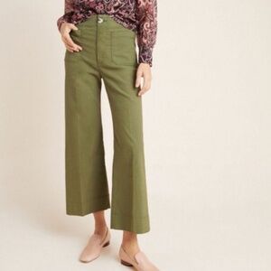 Anthropologie Maeve Colette Cropped Wide Leg Pants Sz 27 Olive Green